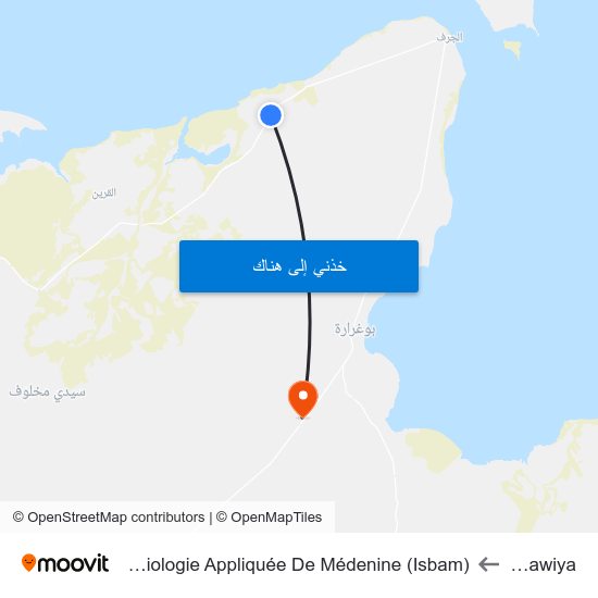 Maghrawiya to Institut Supérieur De Biologie Appliquée De Médenine (Isbam) map