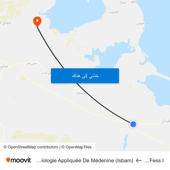 Oued Fess I to Institut Supérieur De Biologie Appliquée De Médenine (Isbam) map