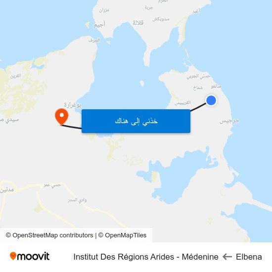 Elbena to Institut Des Régions Arides - Médenine map