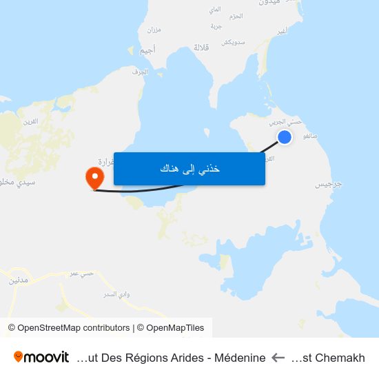 Wast Chemakh to Institut Des Régions Arides - Médenine map