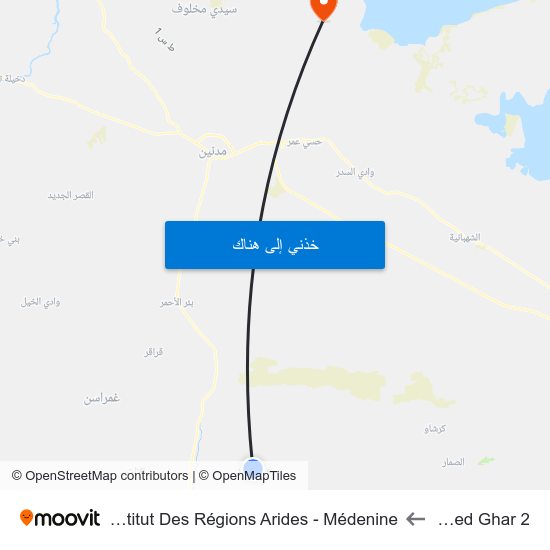 Oued Ghar 2 to Institut Des Régions Arides - Médenine map
