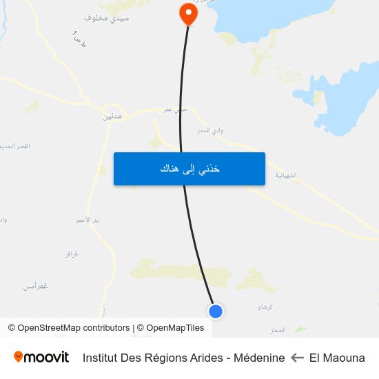 El Maouna to Institut Des Régions Arides - Médenine map