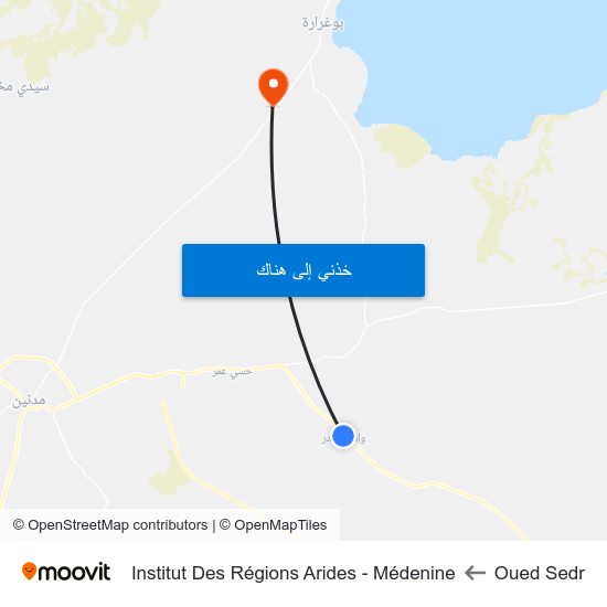 Oued Sedr to Institut Des Régions Arides - Médenine map