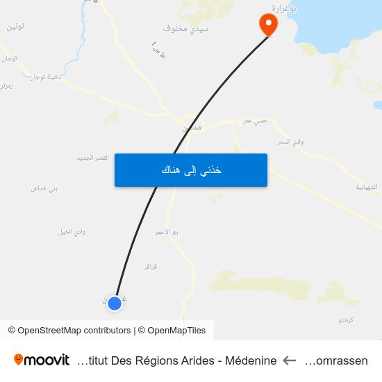 Ghomrassen to Institut Des Régions Arides - Médenine map