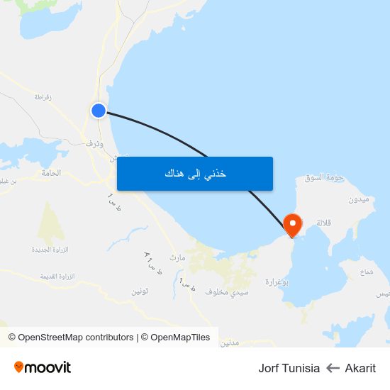 Akarit to Jorf Tunisia map