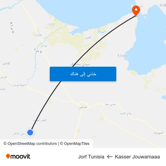 Kasser Jouwamaaa to Jorf Tunisia map