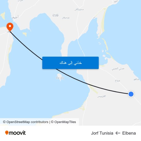 Elbena to Jorf Tunisia map