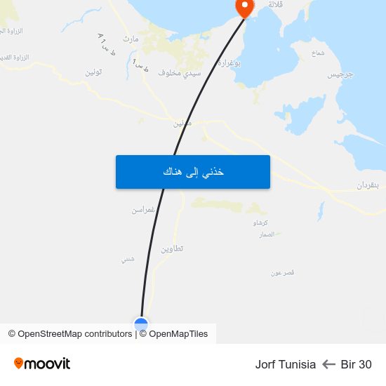 Bir 30 to Jorf Tunisia map