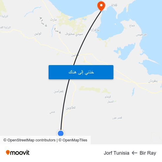 Bir Ray to Jorf Tunisia map