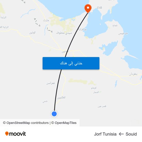 Souid to Jorf Tunisia map