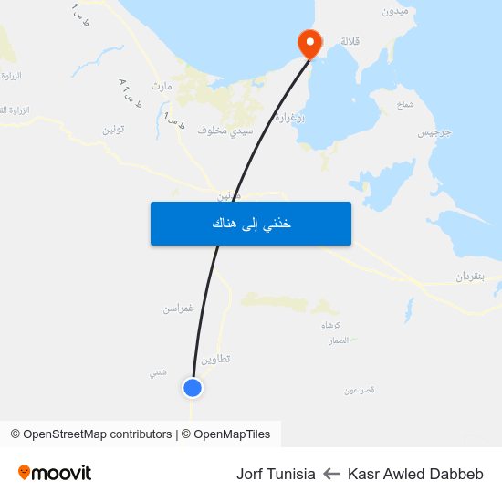 Kasr Awled Dabbeb to Jorf Tunisia map