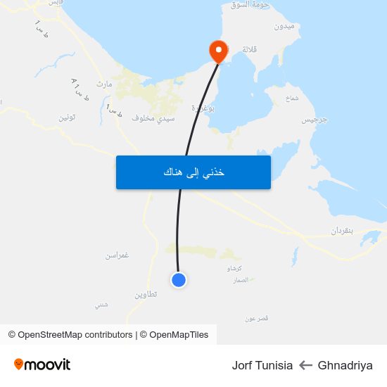 Ghnadriya to Jorf Tunisia map