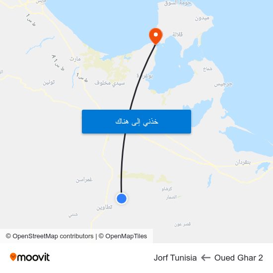 Oued Ghar 2 to Jorf Tunisia map