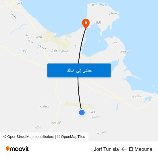 El Maouna to Jorf Tunisia map