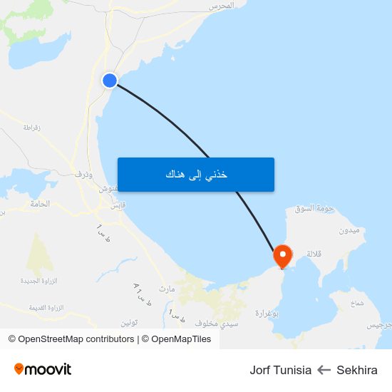 Sekhira to Jorf Tunisia map