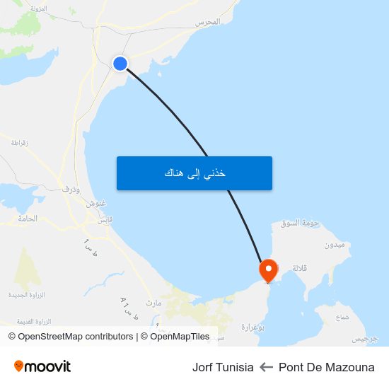 Pont De Mazouna to Jorf Tunisia map