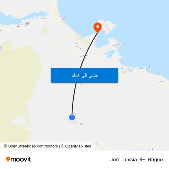 Brigue to Jorf Tunisia map