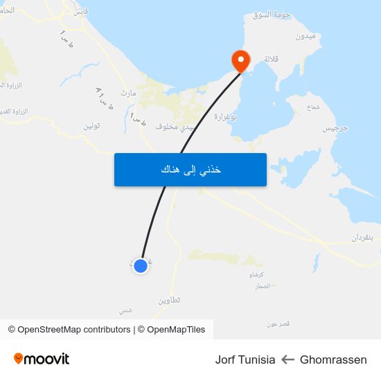 Ghomrassen to Jorf Tunisia map
