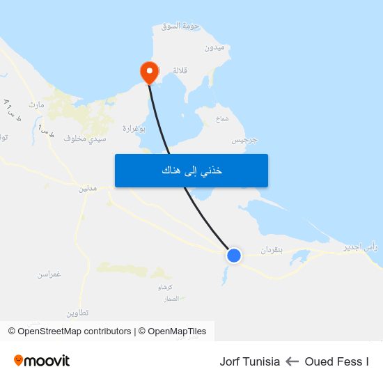 Oued Fess I to Jorf Tunisia map