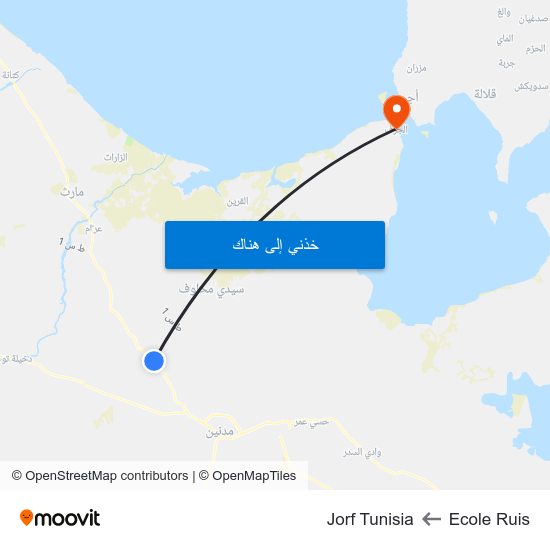 Ecole Ruis to Jorf Tunisia map