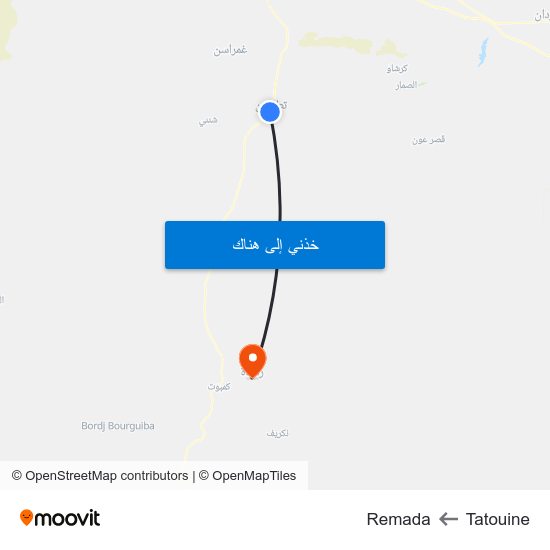 Tatouine to Remada map