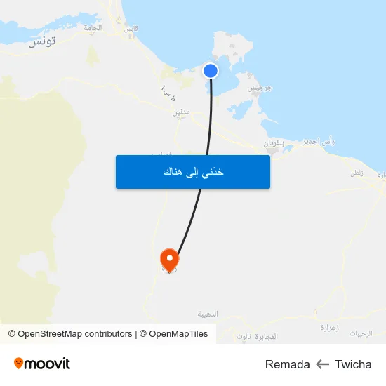 Twicha to Remada map