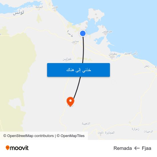 Fjaa to Remada map