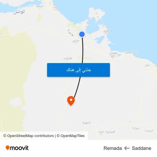 Saddane to Remada map