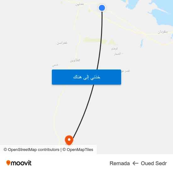 Oued Sedr to Remada map