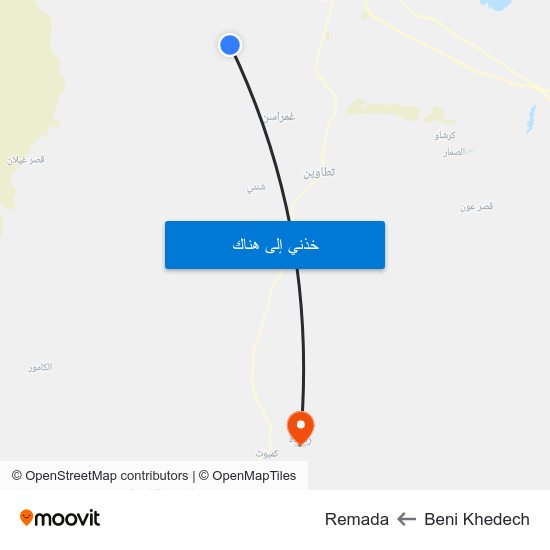 Beni Khedech to Remada map