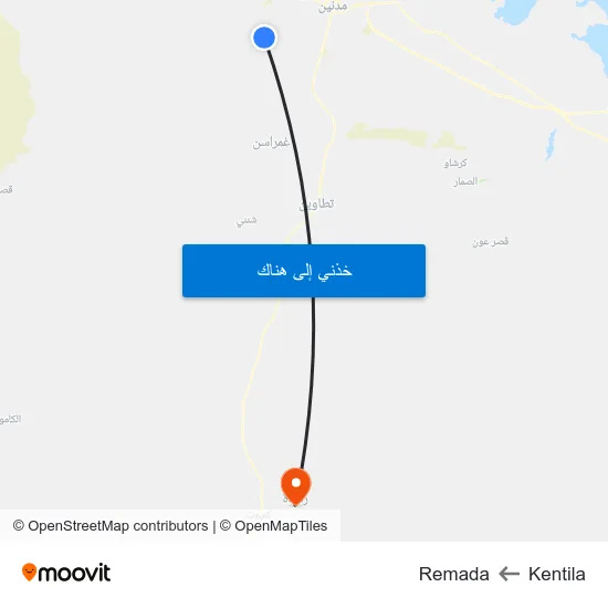 Kentila to Remada map