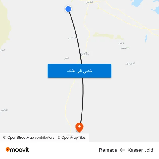 Kasser Jdid to Remada map