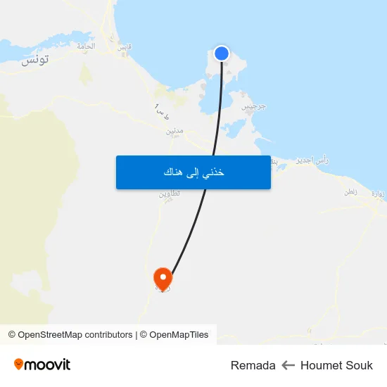 Houmet Souk to Remada map