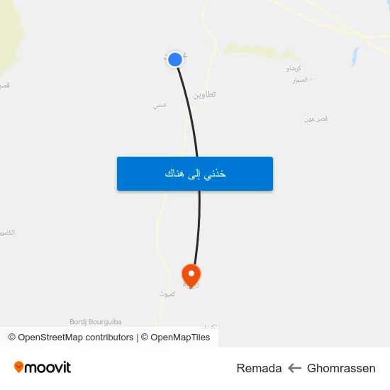 Ghomrassen to Remada map