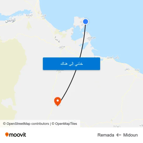 Midoun to Remada map
