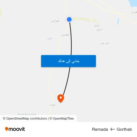 Gorthab to Remada map