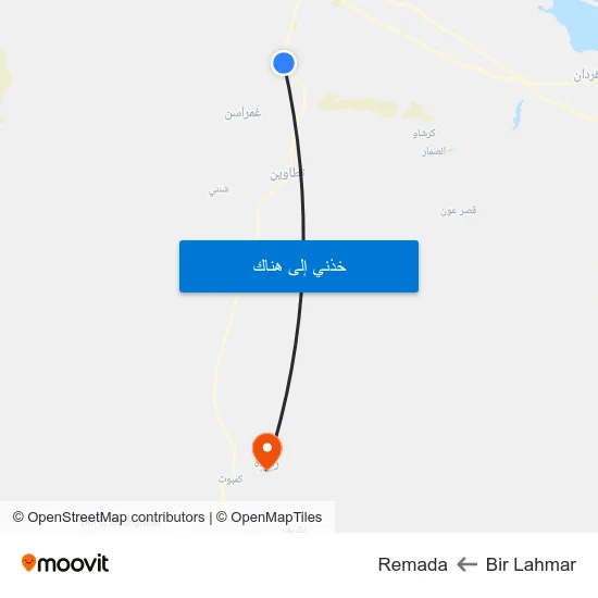 Bir Lahmar to Remada map