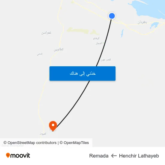 Henchir Lathayeb to Remada map
