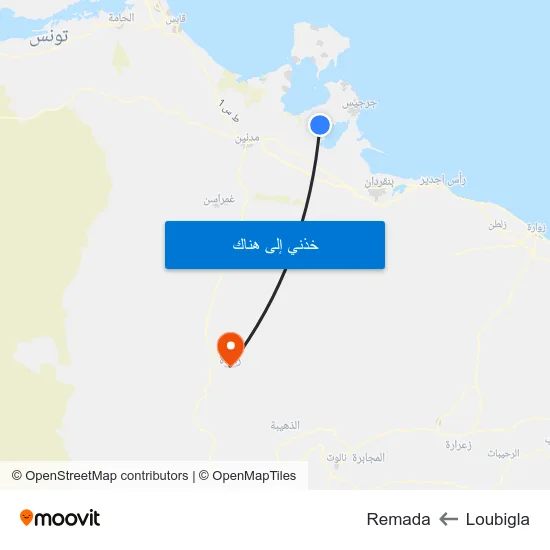 Loubigla to Remada map