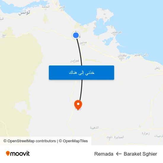 Baraket Sghier to Remada map
