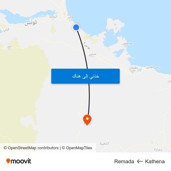 Kathena to Remada map