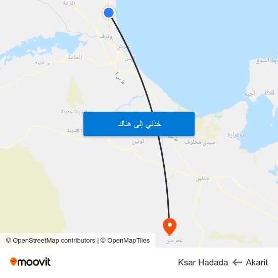 Akarit to Ksar Hadada map