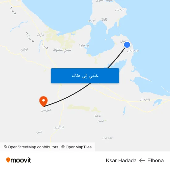 Elbena to Ksar Hadada map