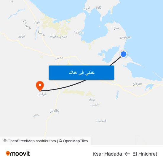 El Hnichret to Ksar Hadada map