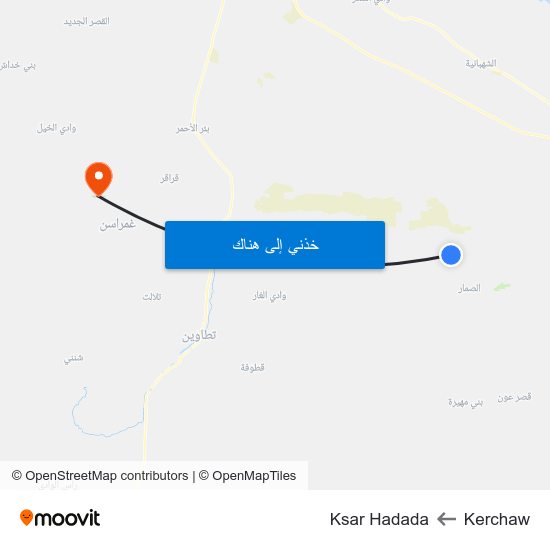 Kerchaw to Ksar Hadada map