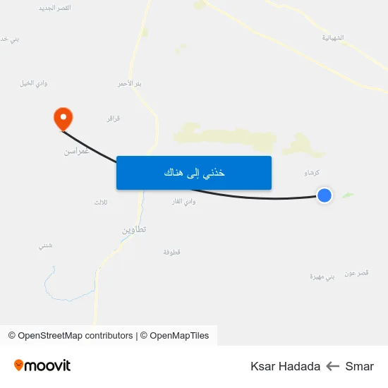 Smar to Ksar Hadada map