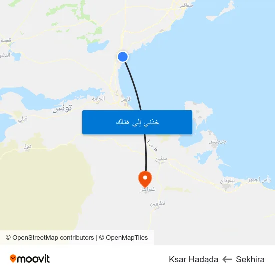 Sekhira to Ksar Hadada map