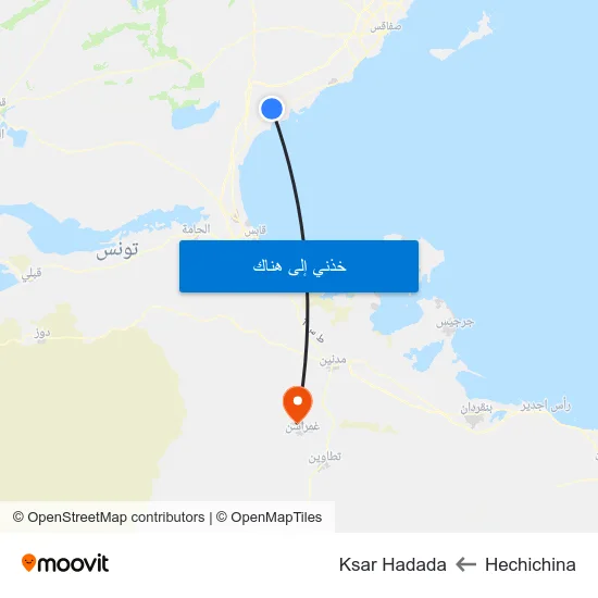 Hechichina to Ksar Hadada map
