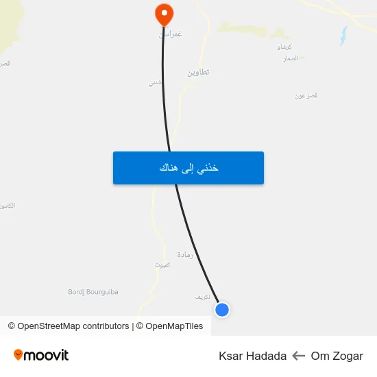 Om Zogar to Ksar Hadada map