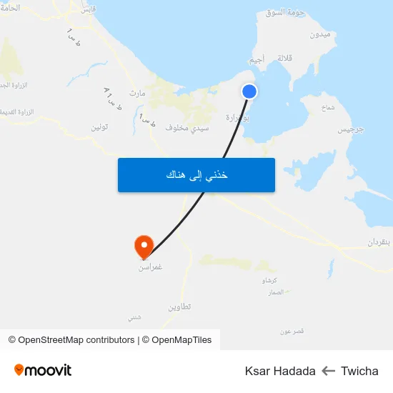 Twicha to Ksar Hadada map